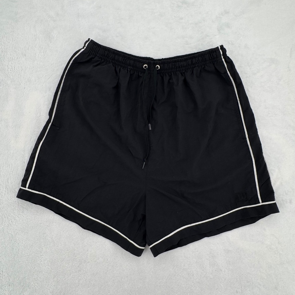 Vintage Wilson Black Nylon Athletic Shorts White Piping Drawstring Size Medium